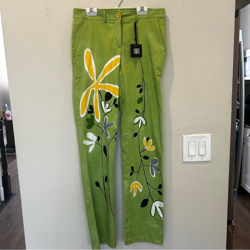 LEGATTE vintage Green Floral Print Pants. Size small